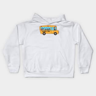 School bus with group of school children. Flat design drawing isolated on white background d. Kids Hoodie